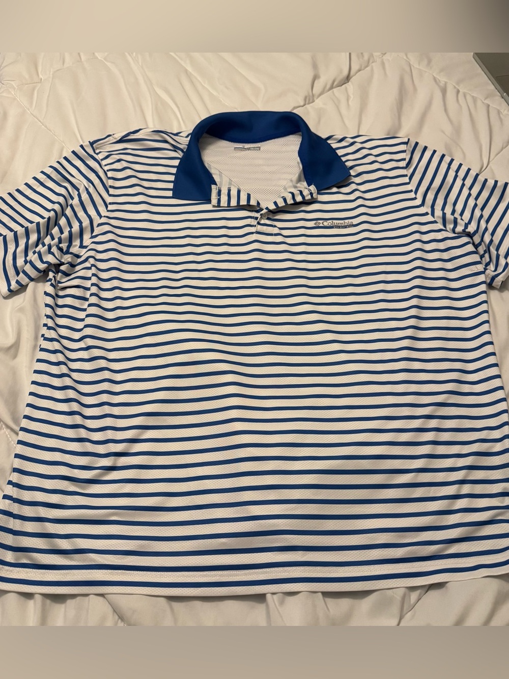 Columbia Men’s White & Blue Striped Polo